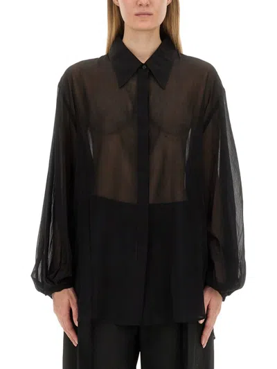 Khaite Bam Sheer Cotton & Silk Button-up Shirt In Black