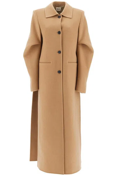 Khaite Women's Long Coat With Deep Side Slits In Brown