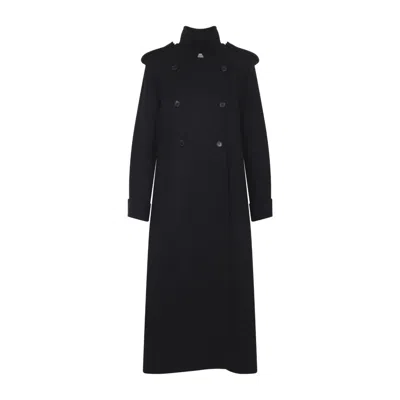Khaite Long Double-breasted Wool Blend Coat In Black