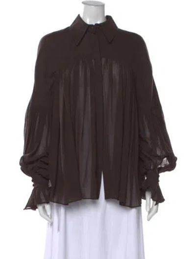 Pre-owned Khaite Long Sleeve Blouse In Brown