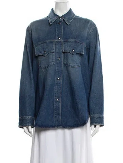 Pre-owned Khaite Long Sleeve Button-up Top In Blue