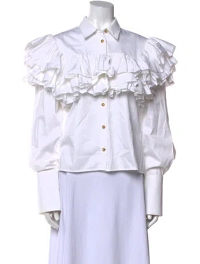 Pre-owned Khaite Long Sleeve Button-up Top In White
