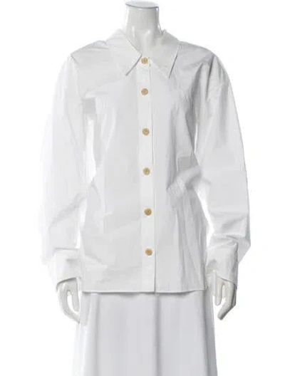 Pre-owned Khaite Long Sleeve Button-up Top In White