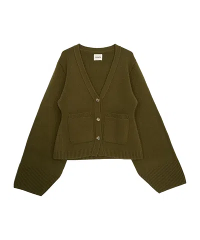 Khaite Long Sleeve Cardigan In Green