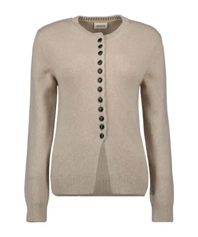 Khaite Long Sleeve Knitted Cardigan In Nude