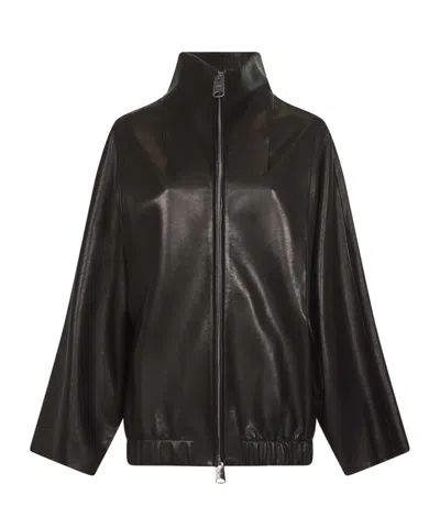 Khaite Long Sleeve Leather Jacket In Black