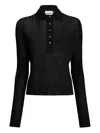 Khaite Long Sleeve Polo Top In Black