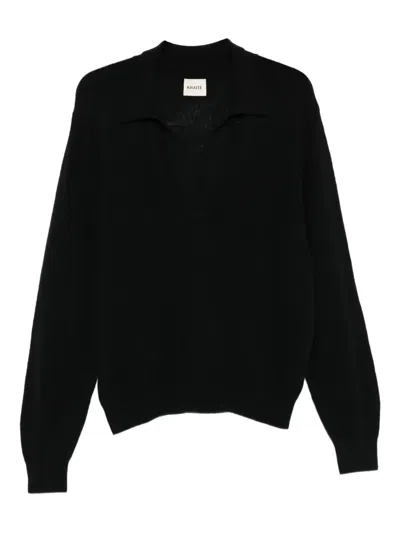 Khaite Long-sleeve Polo Tops In Black