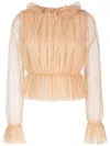 Khaite Long-sleeve Tulle Blouse In Neutrals