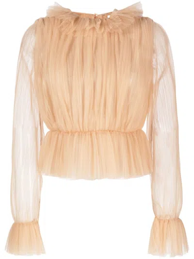 KHAITE LONG-SLEEVE TULLE BLOUSE