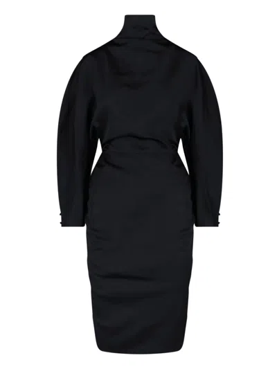 Khaite Long Sleeve Turtleneck Midi Dress In Black