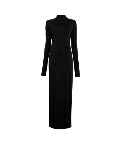 Khaite Maxi Dress With High Neck Slim Black In Black  