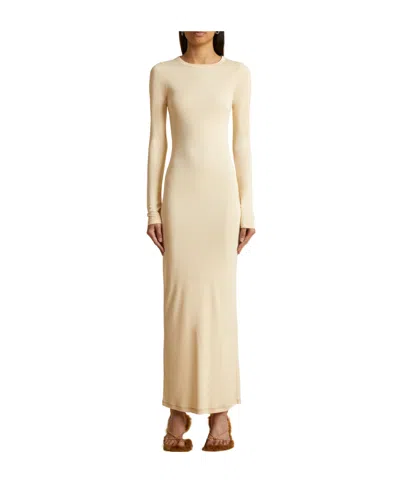 Khaite Long Sleeved Dress In Yellow