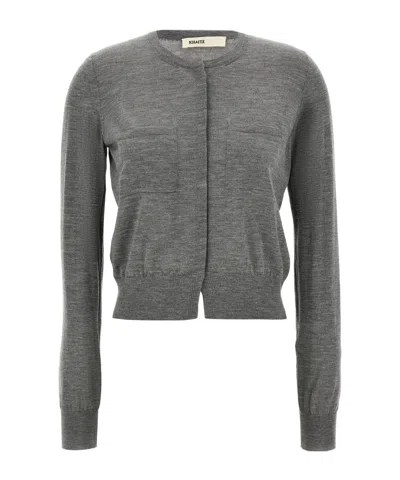 Khaite Long-sleeved Knitted Cardigan In Gray