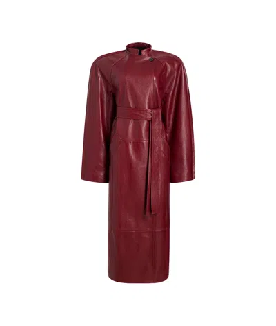 Khaite Long-sleeved Leather Coat In Red