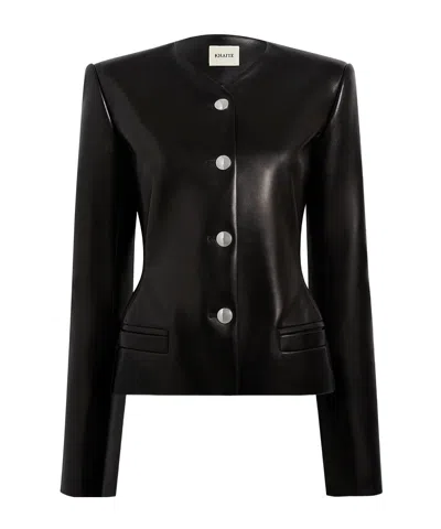 Khaite Long-sleeved Leather Jacket In Black