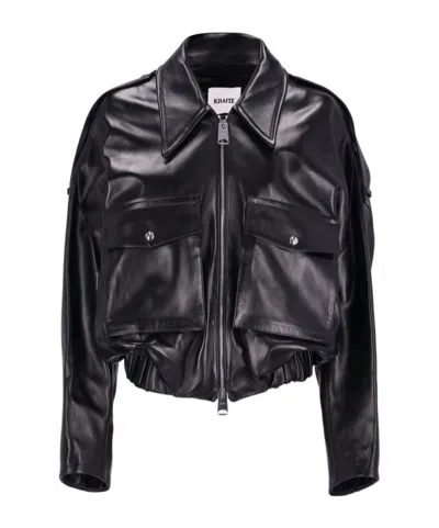 Khaite Long-sleeved Leather Jacket In Black