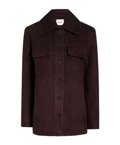 Khaite Iana Button Down Suede Jacket In Brown