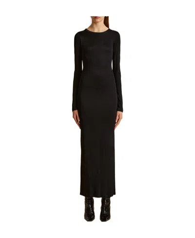 Khaite Long-sleeved Round-necked Dress In Black
