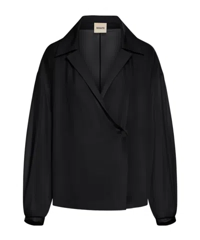 Khaite Ashton Collared Long-sleeve Top In Black