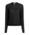 Khaite Colleen Crewneck Long-sleeve Pointelle Knit Top In Black