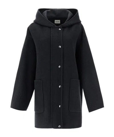Khaite Long-sleeved Wool Coat In Black