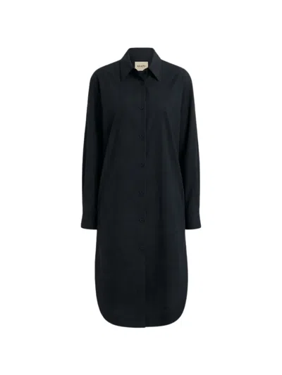 Khaite Long-sleeve Button-fastening Midi Dress In Blue