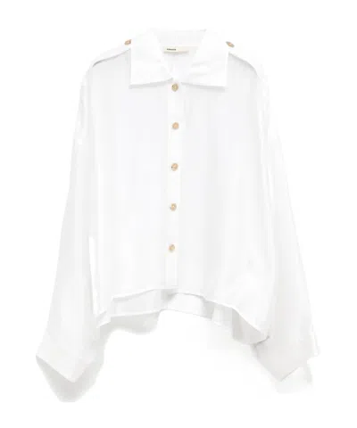 Khaite Long-sleeve Button-up Shirt In White