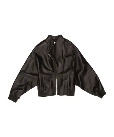 Khaite Long-sleeve Leather Jacket In Black