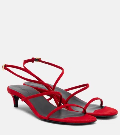 Khaite Loop Suede Kitten-heel Sandals In Red
