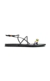 Khaite Loop Beaded Detail Flat Leather Sandals In Black