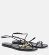 Khaite Loop Beaded Leather Sandals In Black