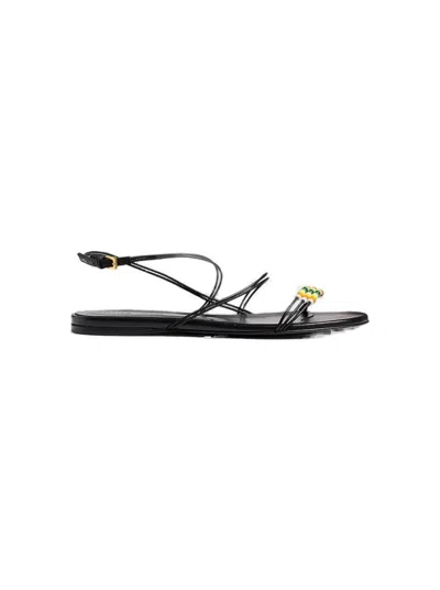 Khaite Loop Flat Sandals With Beads Black In Burgundy
