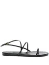 Khaite Black Leather Loop Sandals In Black
