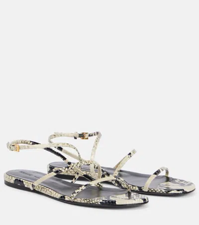 KHAITE LOOP SNAKE-EFFECT LEATHER SANDALS