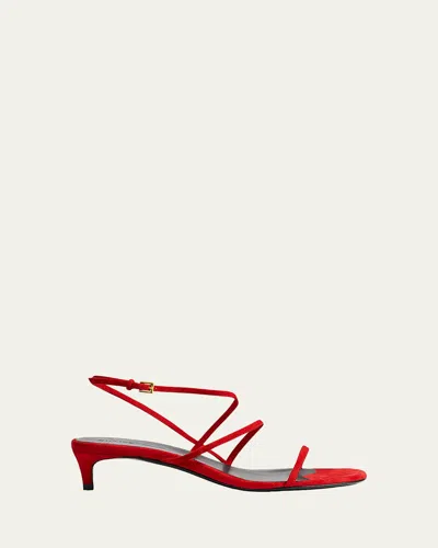 KHAITE LOOP SUEDE KITTEN-HEEL SANDALS