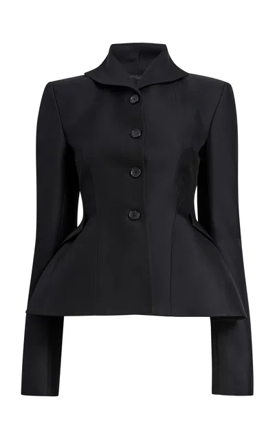 Khaite Lore Peplum-waist Wool-silk Jacket In Black