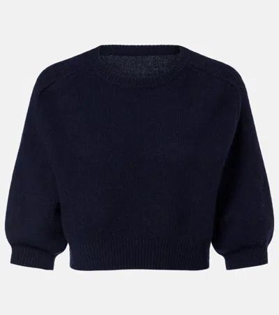 Khaite Lorelai Cropped Wool And Cashmere-blend Sweater In Blue