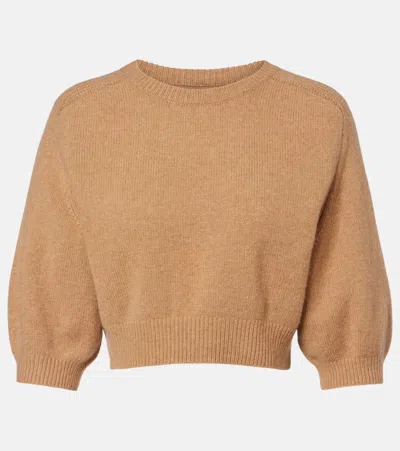 Khaite Lorelai Cropped Wool And Cashmere Sweater In Brown