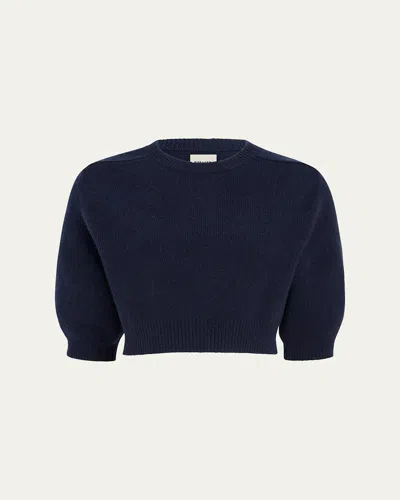 Khaite Lorelai Cropped Wool-cashmere Sweater In Blue