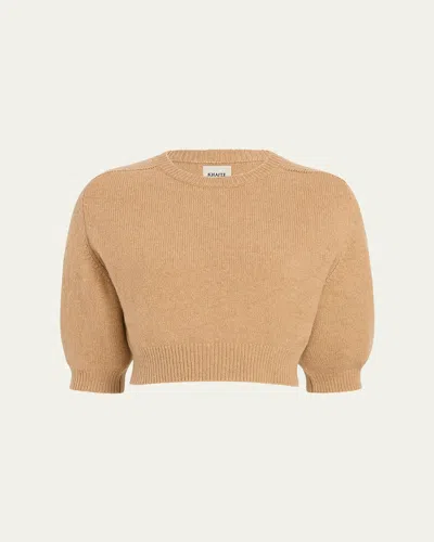Khaite Lorelai Cropped Wool-cashmere Sweater In Brown