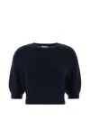 Khaite Lorelai Short Wool And Cashmere Blend Sweater In Blue