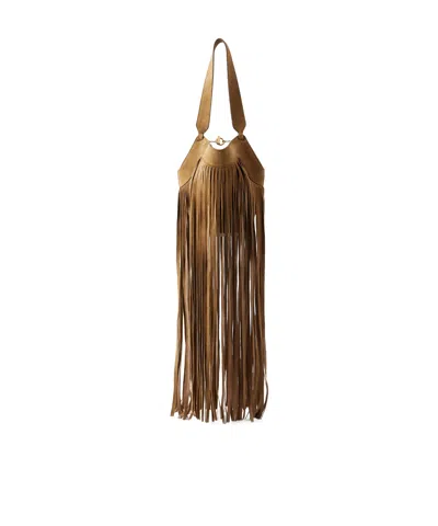 Khaite Lotus Fringed Leather Tote In Brown