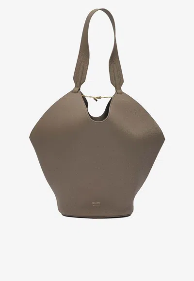 Khaite Lotus Grained Leather Shoulder Bag In Brown