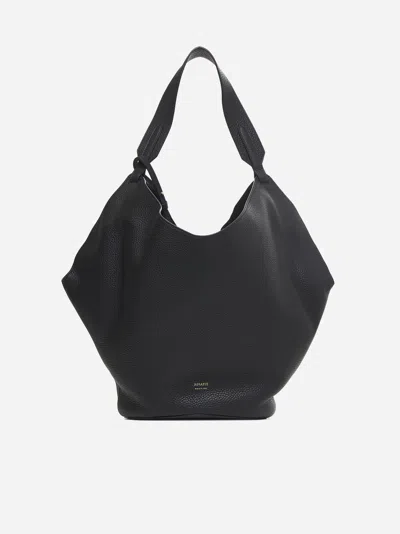 Khaite Lotus Leather Medium Tote Bag In Black