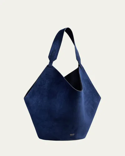Khaite Lotus Medium Calfskin Suede Tote Bag In Blue