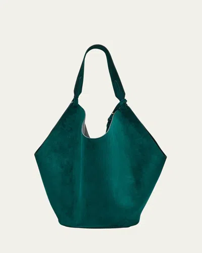 Khaite Lotus Medium Calfskin Suede Tote Bag In English Green