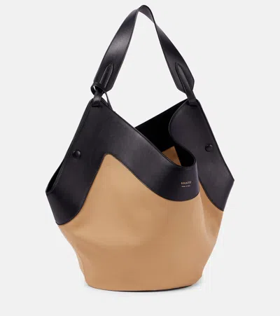 KHAITE LOTUS MEDIUM CANVAS AND LEATHER TOTE BAG