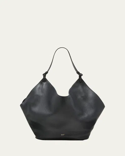 Khaite Lotus Medium Leather Tote Bag In Black