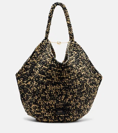 Khaite Lotus Medium Raffia Tote Bag In Black